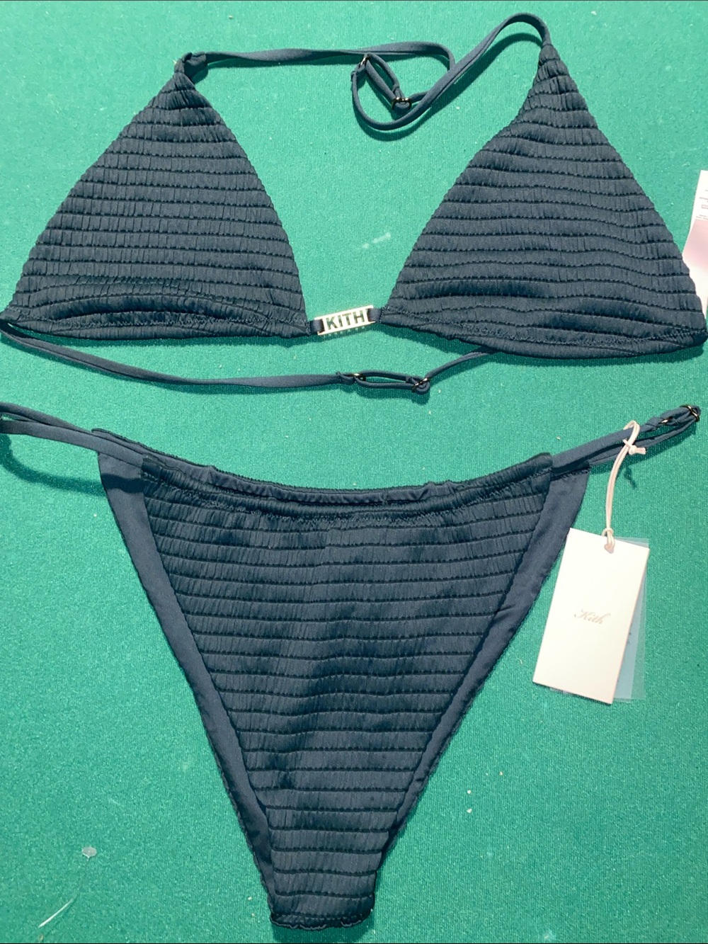 Kith Women's dk green Textured Triangle Bikini Set